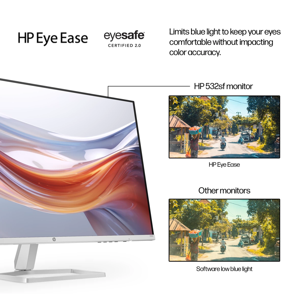 HP 532sf 32" Ultraslim Full HD Monitor 100Hz 99% sRGB Color 300 Nits 2x HDMI AMD FreeSync w/ Eye Safe , Silver & Black