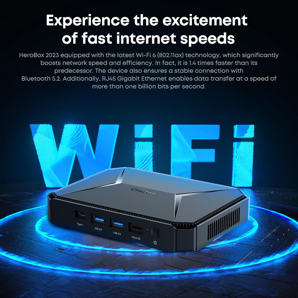 CHUWI Mini PC HeroBox, Intel N100(Up to 3.4GHz,TDP 13W), 8GB LPDDR5 256GB M.2 SSD, Windows 11 Mini Computer, 4K Dual Display/WiFi 6 /BT5.2 /RJ45 Ethernet/VESA/USB 3.0/VGA/HDMI - alternate view