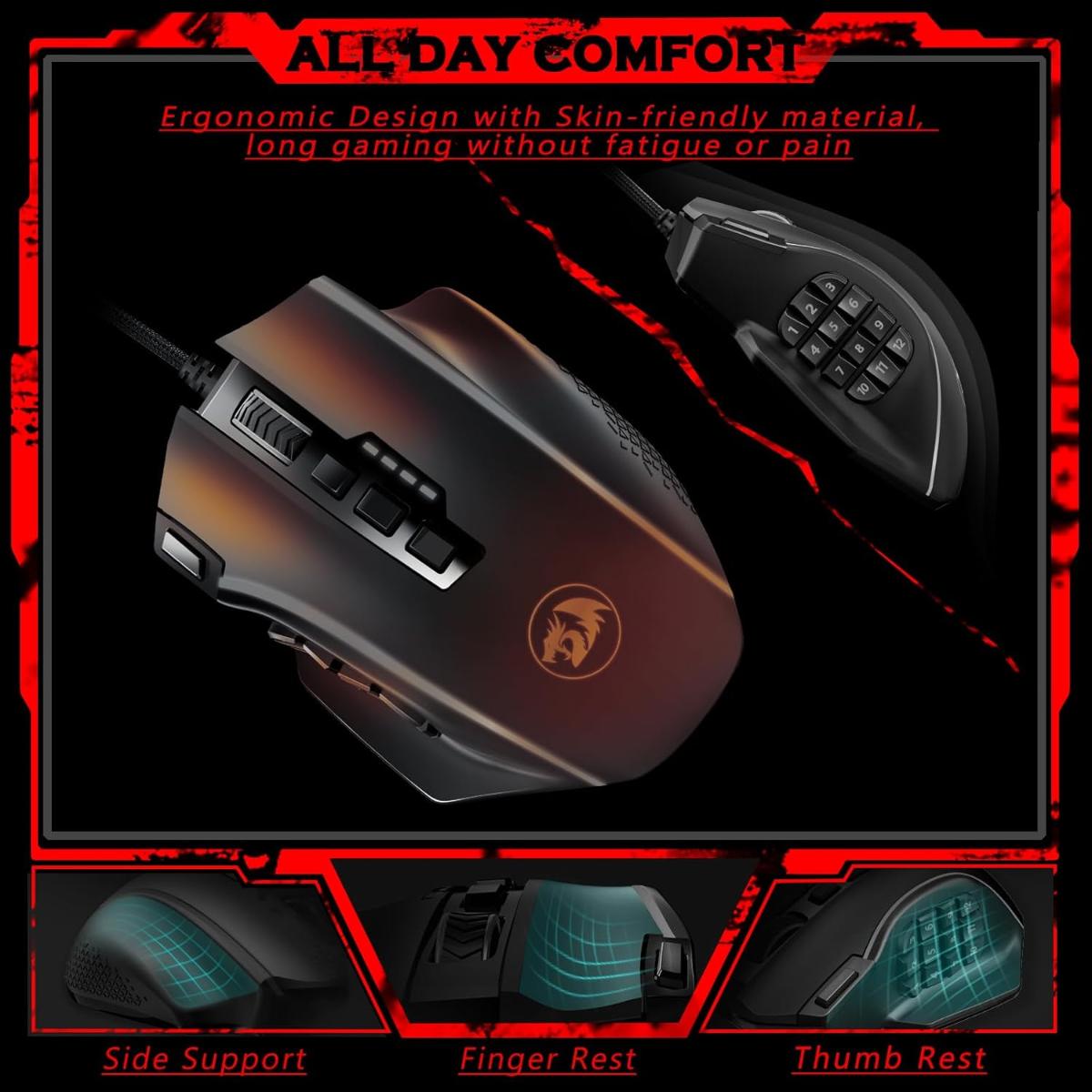Redragon Gaming Mouse M901-K-2 MMO Mouse Gaming UP 12400 DPI 19 Macro Programmable Buttons RGB Mouse with 12 Side Buttons 8 * 2.4g Weight Tuning for PC Laptop MOBA FPS M901K Black