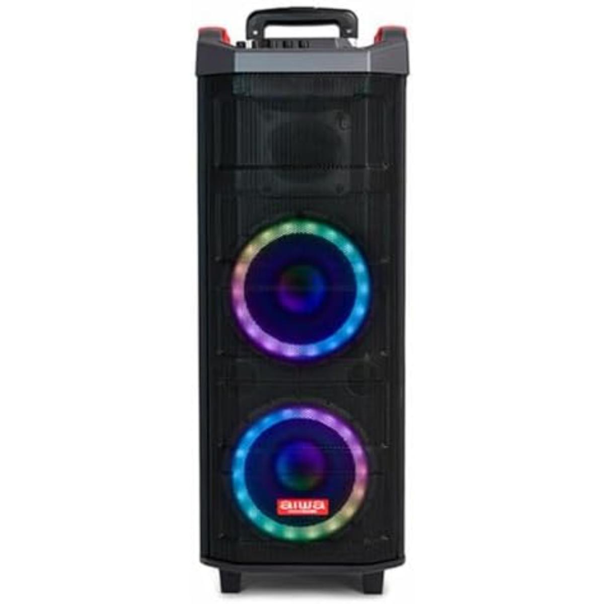 Aiwa KBTUS-608: TWS Audio System with 600W Power and RGB Front Lighting (Bluetooth, 8" Speakers with Hyperbass Technology, 12V, USB, Micro SD, Microphones Included) Colour Black