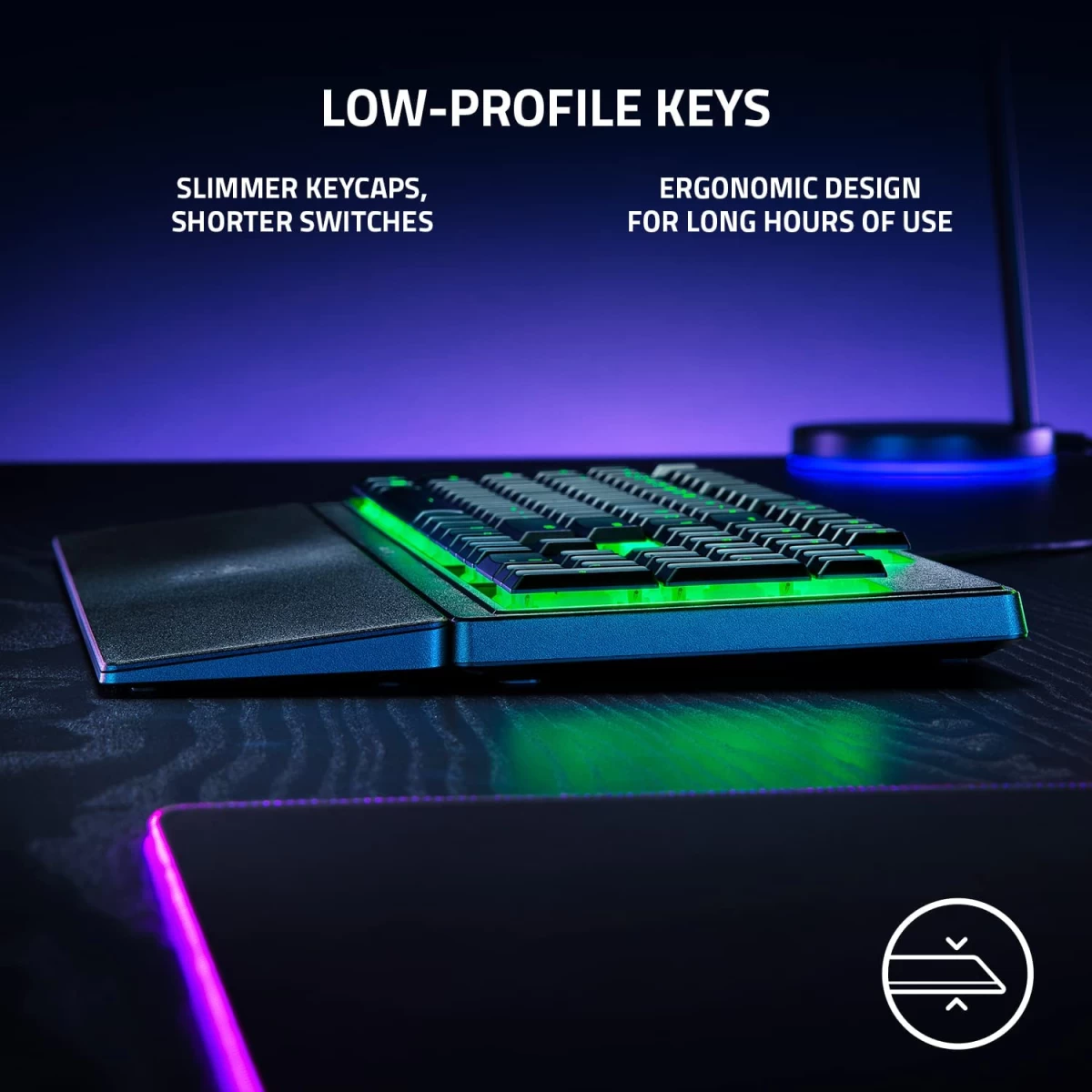 Razer Ornata V3 X Gaming Low-Profile Keys Silent Membrane Switches Spill Resistant Chroma RGB Lighting Ergonomic Wrist Rest - Black
