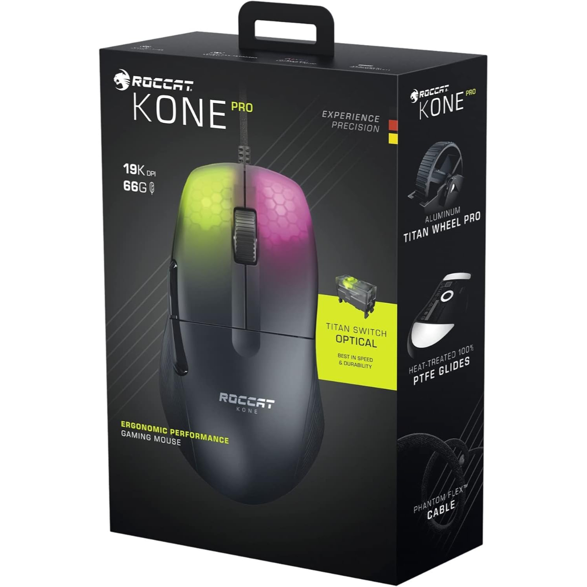 ROCCAT Kone Pro PC Gaming Mouse, Lightweight Ergonomic Design, Titan Switch Optical, AIMO RGB Lighting, Superlight Wired Computer Mouse, Titan Scroll Wheel, Honeycomb Shell, 19K DPI, Black