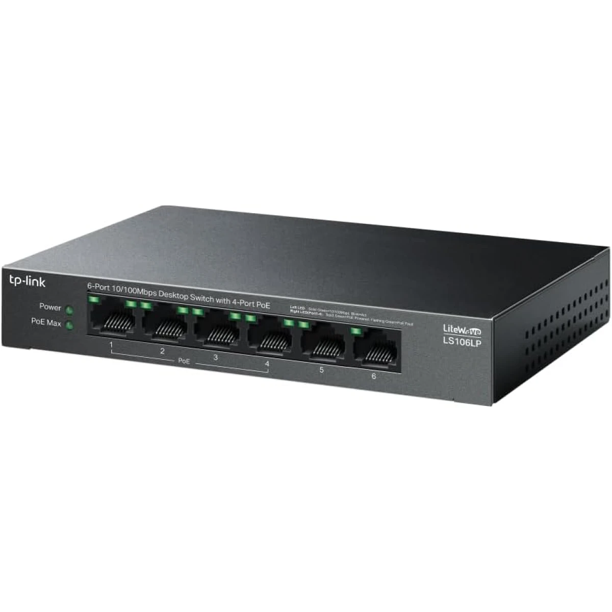 TP-Link LS106LP 6-Port 10/100Mbps Ethernet Switch with 4-Port PoE 41 W PoE Budget PoE Auto Recovery Metal Casing