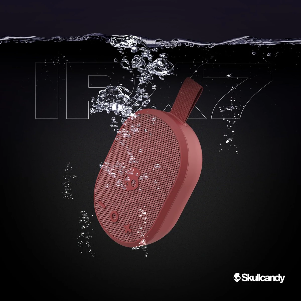 Skullcandy Ounce Wireless Bluetooth Speaker - IPX7 Waterproof Mini Portable Speaker with 16 Hour Battery, Downward Firing Passive Radiator, and Ballistic Nylon Carry Strap - Red