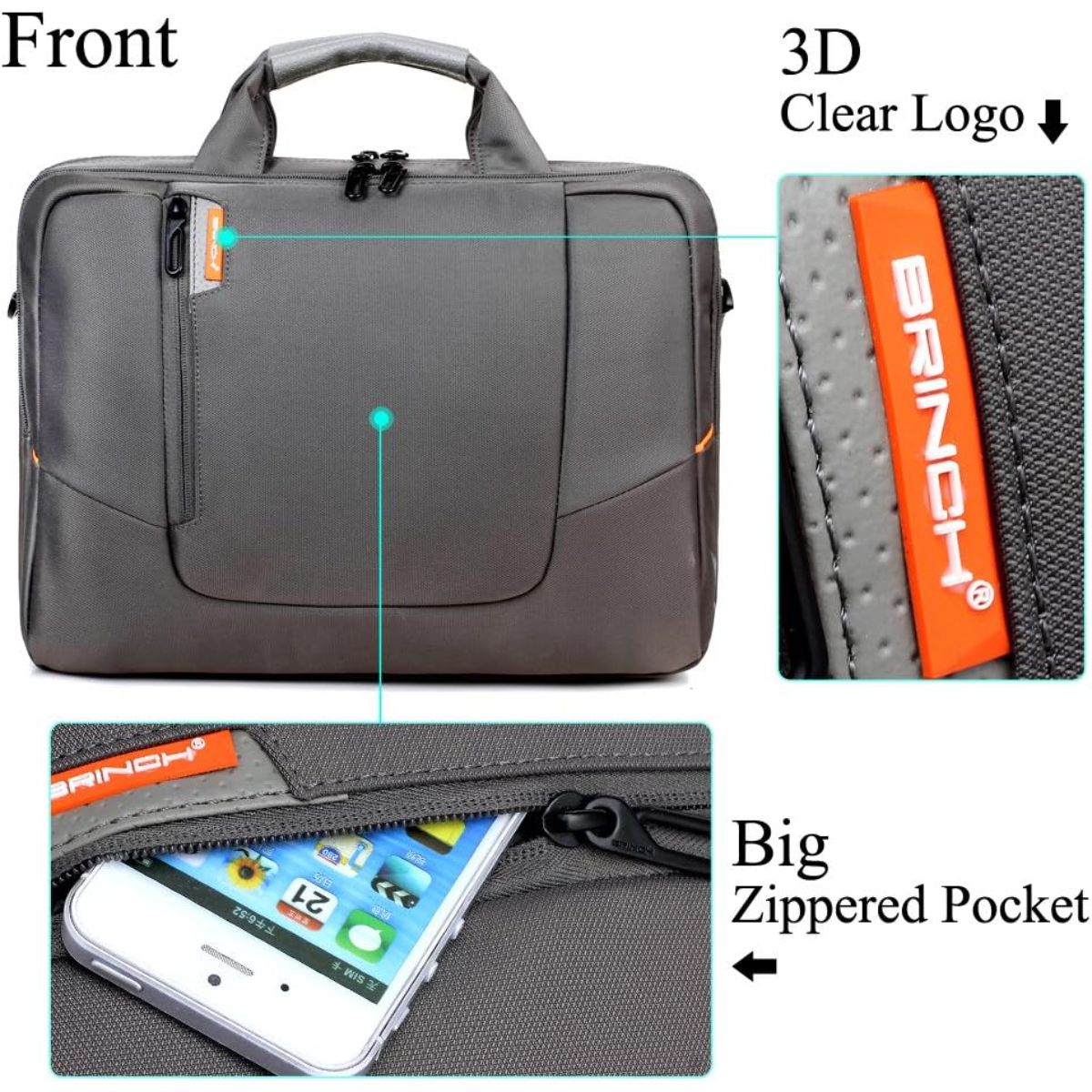BRINCH 15.6-inch Nylon Laptop Briefcase, Shoulder Bag, Messenger Bag, and Carrying Case with Handles and Shoulder Straps, Laptop Handbag for 15-15.6 inch Computers/MacBook/Notebook/Chromebook/Tablets/Laptops, Gray hover