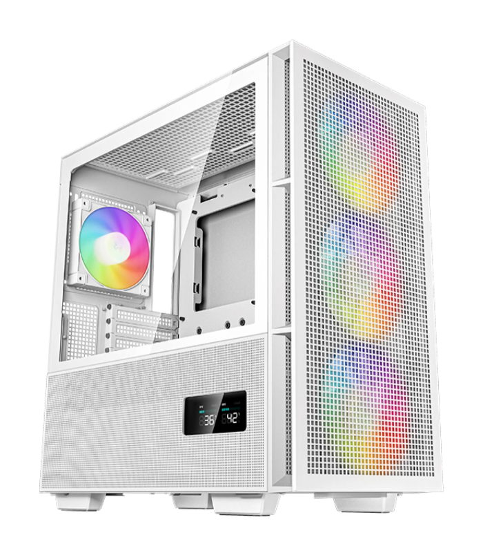 Deepcool CH560 Digital Mid Tower High Air Flow w/ 3x140mm + 1x120mm ARGB Fans Real-time Dual Status Digital Display - White