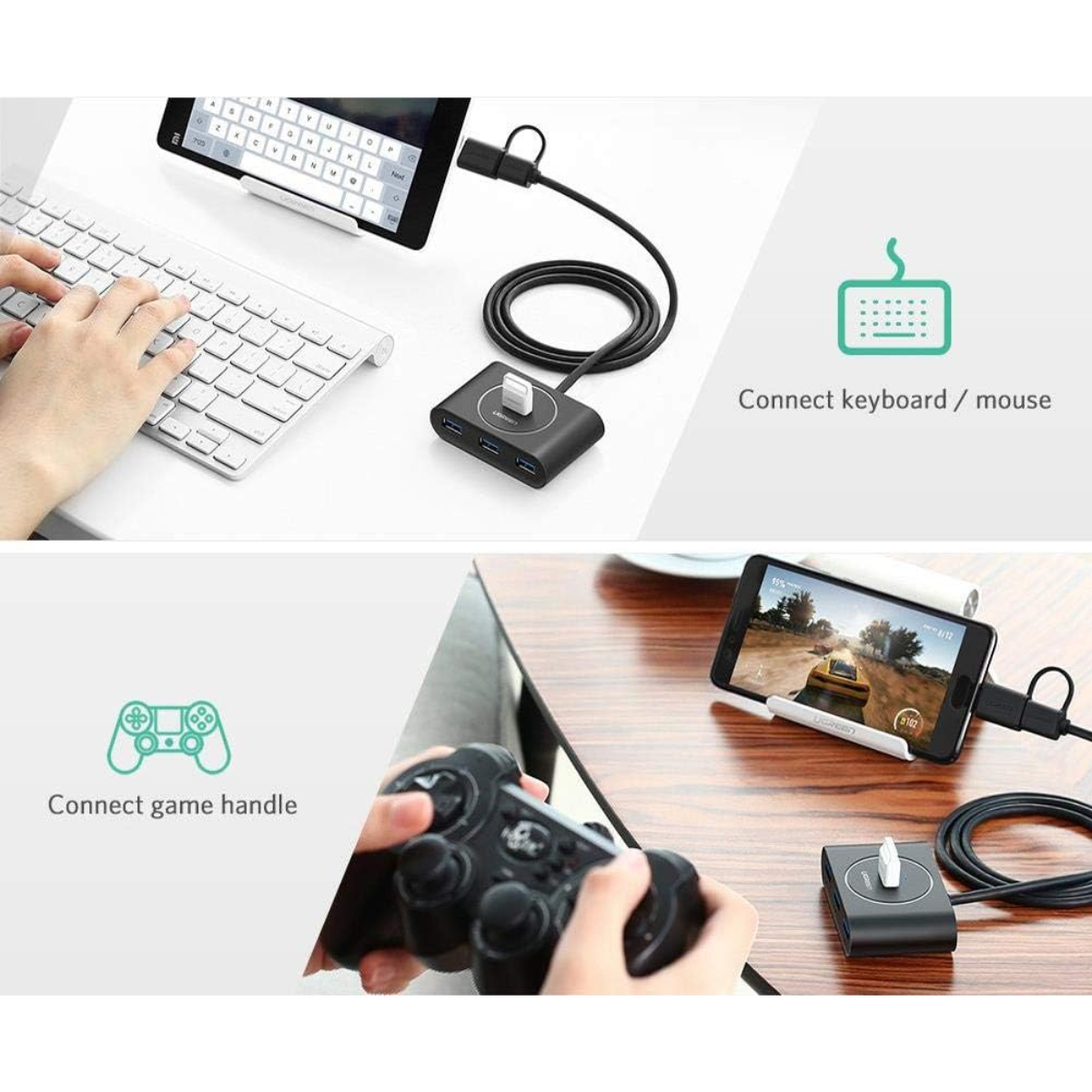 UGREEN 2-in-1 4-Port USB 3.0 to USB-C and USB-A with 5Gbps Data Speed and OTG Function Compatible (1M) - Black