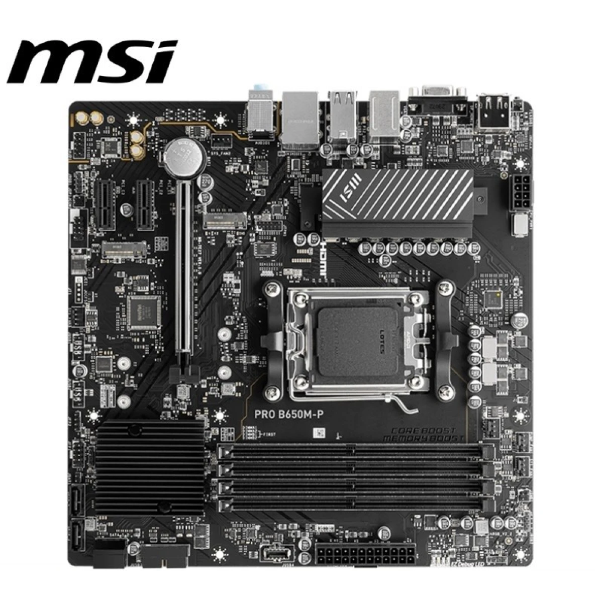 MSI PRO B650M-P AM5 Ryzen 7000 DDR5 SATA 6G 2x M.2 2.5G LAN 7.1 Audio mATX Motherboard - alternate view