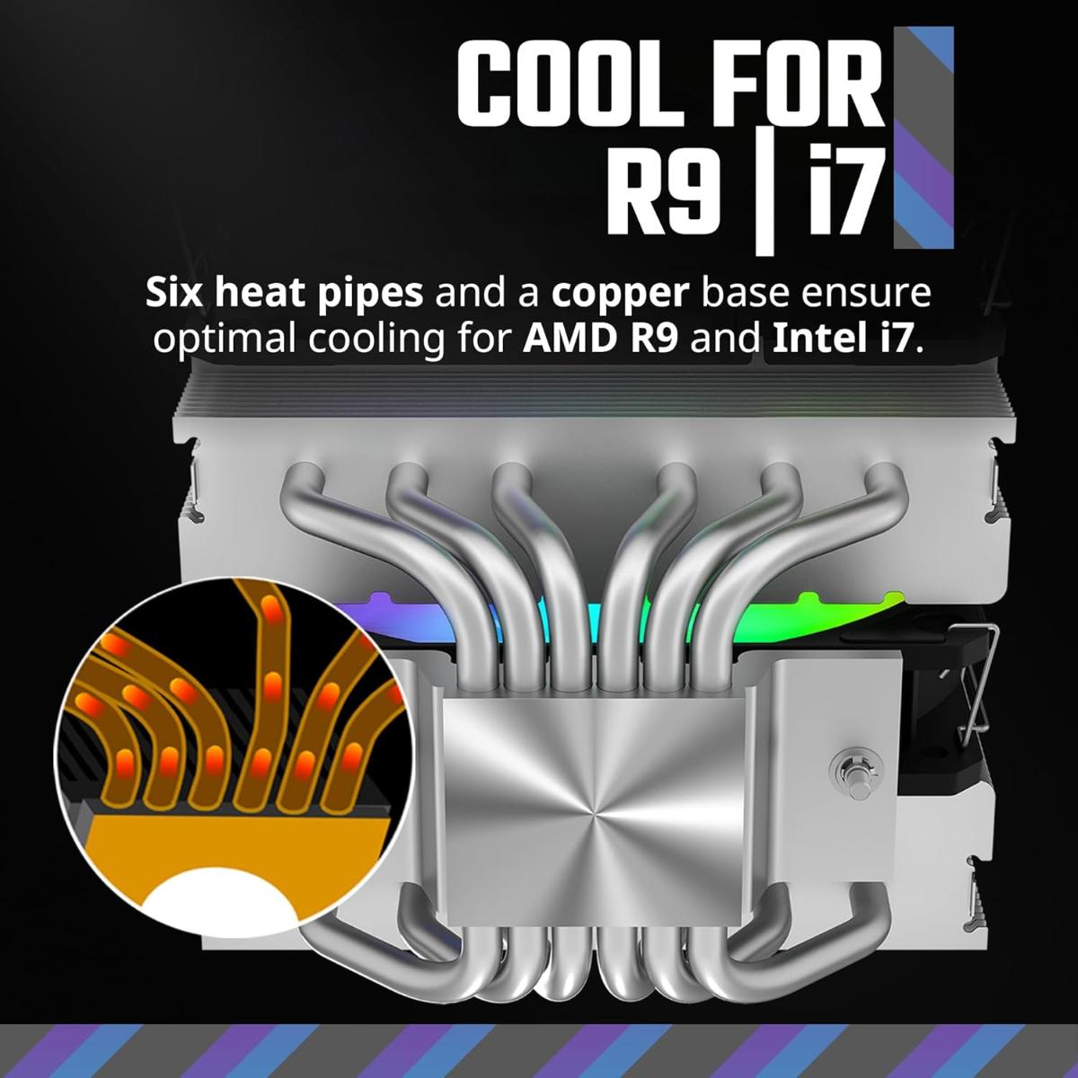 Cooler Master Hyper 620S Dual Tower CPU Air Cooler, ARGB Sync, 120mm PWM Fan, 6 Copper Direct Contact Heat Pipes, 154.9mm Tall Silver