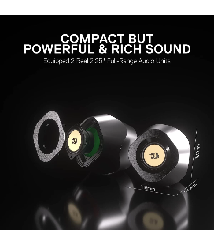 Redragon GS590 Kaidas RGB Desktop Speakers w/BT 5.0/AUX/USB Mode Compact Size Back Ambient RGB Backlight & Control Box USB Powered