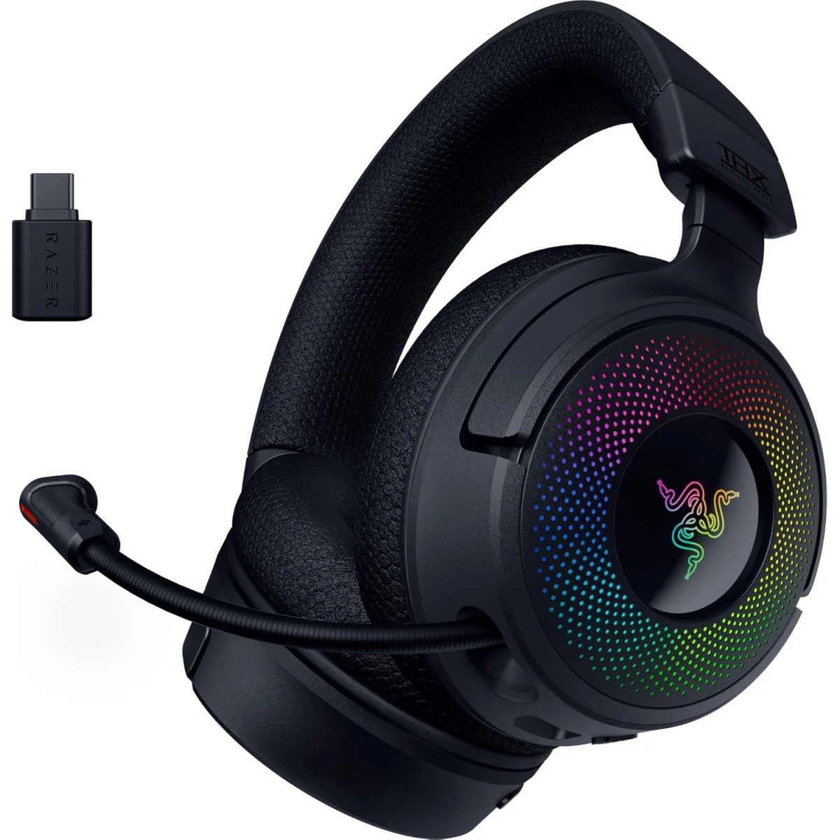 Razer Kraken V4 Wireless & Bluetooth & USB Super Wideband Mic 40mm Drivers 9 Zone RGB Lighting For PC, Mac, PS5, Nintendo Switch, Steam Deck, Smartphone - Black