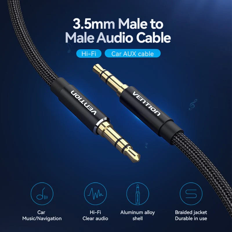 Vention Cotton Braided 3.5mm Male to Male Audio Cable 3M