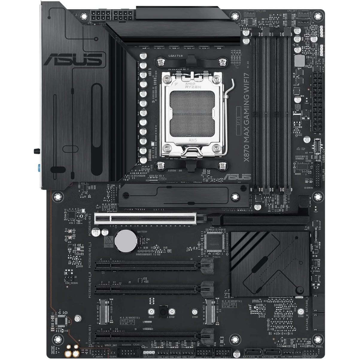 ASUS X870 MAX GAMING WIFI 7 AM5 ATX Motherboard, AMD X870 Chipset, 4x DDR5 DIMM Slots, Up to 256GB Max Memory, 1x PCIe 5.0 x16, 3x M.2 Slots, Wi-Fi 7 & Bluetooth v5.4