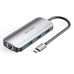 VENTION USB-C to HDMI/USB 3.0x3/RJ45/PD Docking Station 0.15M Gray Aluminum Alloy Type