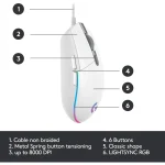 Logitech G102 Light Sync Gaming Customizable RGB Lighting 6 Programmable Buttons Gaming Grade Sensor 8,000dpi Tracking Light Weight - White - Image 6