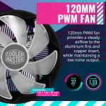 Cooler Master i70C LGA1700 ARGB Intel Low-Profile CPU Air Cooler Anodized Black Aluminum Fins Copper Insert Base 95W TDP 120mm ARGB 3-Pin Fan - Image 4