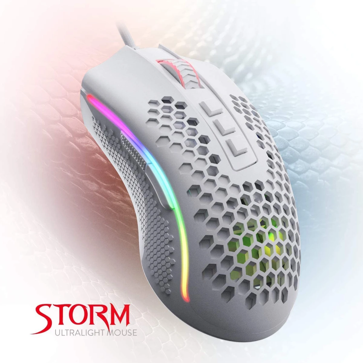 LG	Redragon M808 Storm Lightweight RGB 85g Honeycomb Shell – White |	Storm M808W RGB White	|