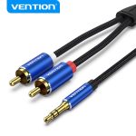 Vention Cotton Braided 3.5mm Male to 2RCA Male Audio Cable Blue Aluminum Alloy Type 2M