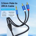 Vention Cotton Braided 3.5mm Male to 2RCA Male Audio Cable Blue Aluminum Alloy Type 1.5M - Image 3