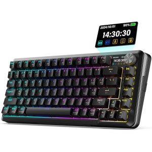 Redragon K708 Pro Wireless Mechanical Keyboard, Gasket RGB Gaming Keyboard with 81 Programmable Custom Keys, 3-Modes Wireless Keyboard with Hot-Swap Pre-Lubed Leopard L Switch, Screen & Knob, Black