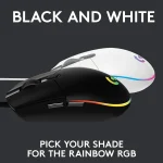 Logitech G203 Wired Gaming Mouse, 8,000 DPI, Rainbow Optical Effect LIGHTSYNC RGB, 6 Programmable Buttons, On-Board Memory, Screen Mapping, PC/Mac Computer and Laptop Compatible - White - Image 3