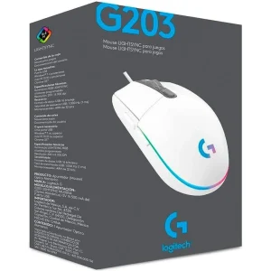 Logitech G203 Wired Gaming Mouse, 8,000 DPI, Rainbow Optical Effect LIGHTSYNC RGB, 6 Programmable Buttons, On-Board Memory, Screen Mapping, PC/Mac Computer and Laptop Compatible - White