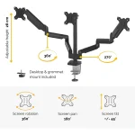 Fellowes Platinum Series Adjustable Triple Monitor Arm , Black - Image 2
