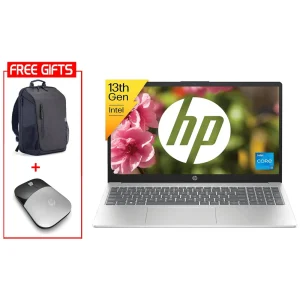 HP Laptop 15-fd0242ne (2024) NEW 13th Gen Intel Core i5 10-Cores Slim Design w/ Backlit Keyboard (Customized) Bundle ((HP BackPack + HP Z3700 Mouse)) - Silver
