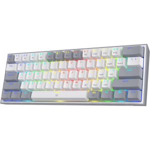 Redragon K617 Fizz 60% Wired RGB Gaming Keyboard, 61 Keys Hot-Swap Compact Mechanical Keyboard w/White and Grey Color Keycaps, Linear Red Switch, Pro Driver/Software Supported