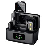 LENYES LM205 2-in-1 Artificial Intelligence Noise Cancelling Lavalier Microphone with Type-C and Lightning Connector, Black