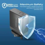 Promate GaNCharge-140W 140W USB-C GaN Charger with 140W Type-C Power Delivery 100W USB-C 3.0 Port 30W QC 3.0 USB Port - Black - Image 5