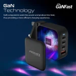 Promate GaNPort4-100PD USB-C Charger 100W GaN Technology Fast Dual Type-C Charger w/ 20W USB-C Port 18W QC 3.0 Port - Image 5