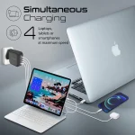 Promate GaNPort4-100PD USB-C Charger 100W GaN Technology Fast Dual Type-C Charger w/ 20W USB-C Port 18W QC 3.0 Port - Image 2