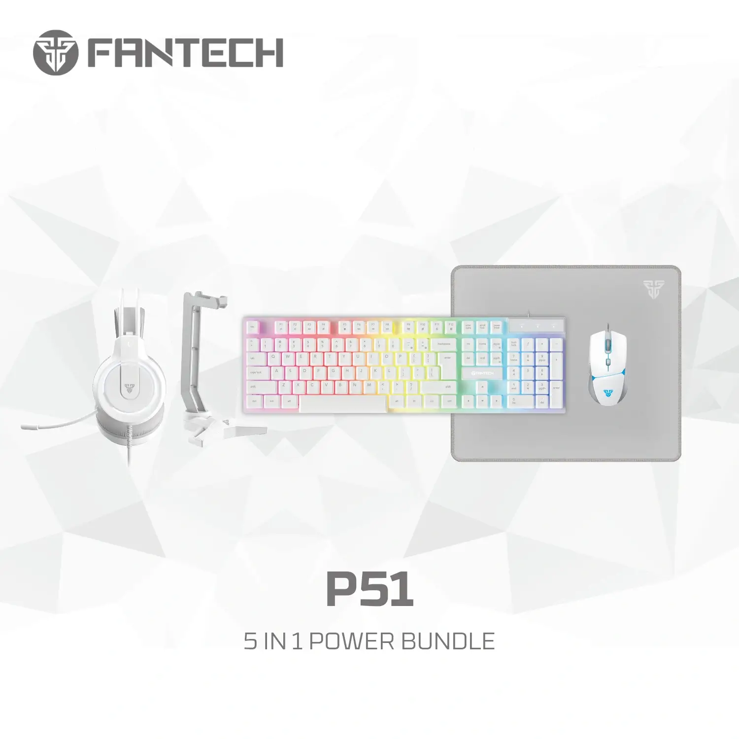 FANTECH_P51_5-IN-1_WHITE_COMBO - Copy FANTECH P51 5-IN-1 COMBO Keyboard+ Mouse + Mousepad + Headset + Headset stand WHITE - Image 1