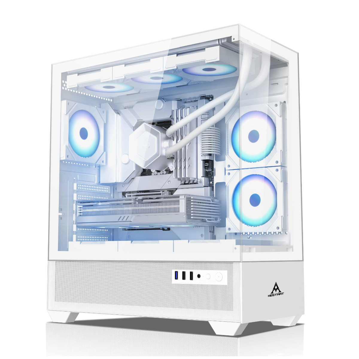 LG	HESTART MIRAGE A7 Gaming PC Case M-ATX EATX 3xFAN Panoramic Toughened Glass Side Transparent Desktop Power Supply Support 360 Water Cooler-WIGHT |	A7-W	|