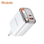 Mcdodo CH-410 Super-Fast Wall Charger 2IN1 USB-C & USB-A GAN 67W 3A, Display + Retractable Cable 65 cm 60W - White