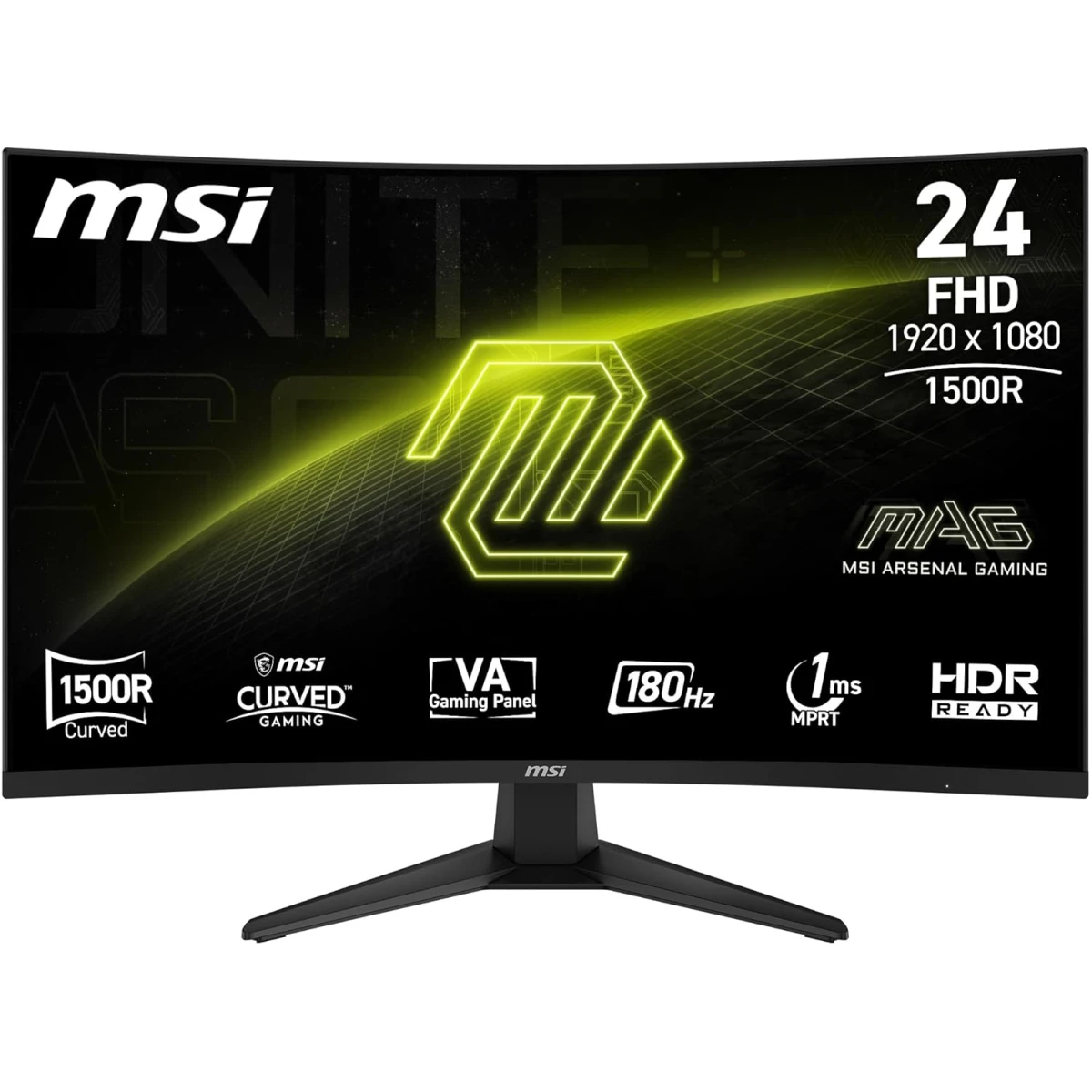 LG	MSI MAG 244C 24″ Curved 1500R Full HD 180Hz 1ms HDR Ready AMD FreeSync Frameless Night Vision w/ Anti-Flicker & Less Blue Light – Black |	MAG 244C	|